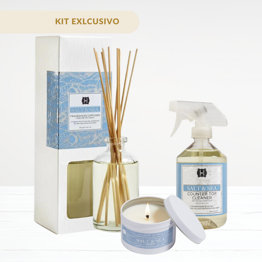 Salt & Sea diffuser 6oz + Candle 5 oz + Top Cleaner 16 oz. (kit exclusivo)