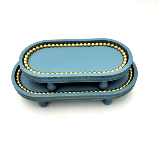 Blue Trays With Gold Beads - Bandejas