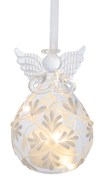 LED White Glitter Glass Angel Ornaments - Adorno de Ángel con Luces