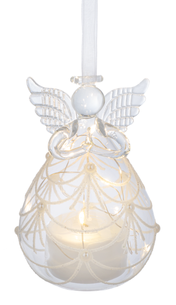 LED White Glitter Glass Angel Ornaments - Adorno de Ángel con Luces