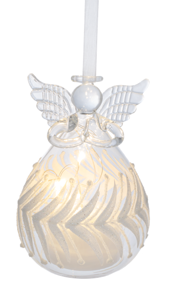 LED White Glitter Glass Angel Ornaments - Adorno de Ángel con Luces