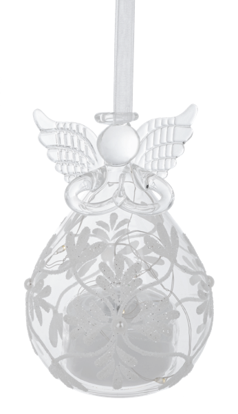 LED White Glitter Glass Angel Ornaments - Adorno de Ángel con Luces