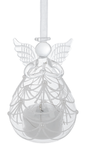 LED White Glitter Glass Angel Ornaments - Adorno de Ángel con Luces