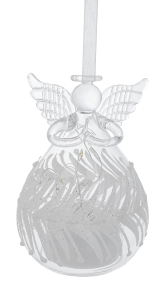 LED White Glitter Glass Angel Ornaments - Adorno de Ángel con Luces