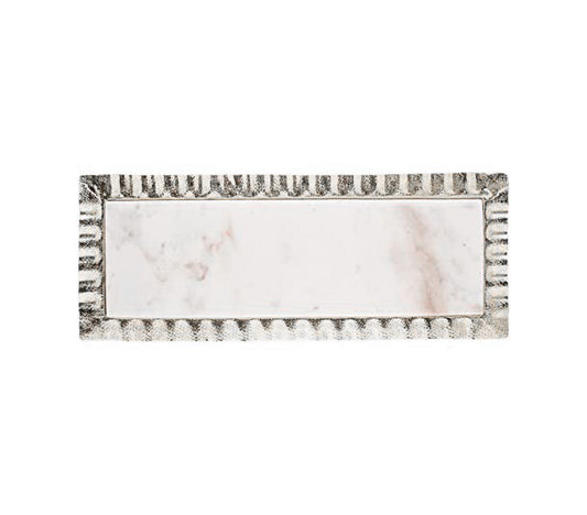Ripple Silver 18x7 Marble Tray / Bandeja De Mármol De Plata Ondulada De 18x7