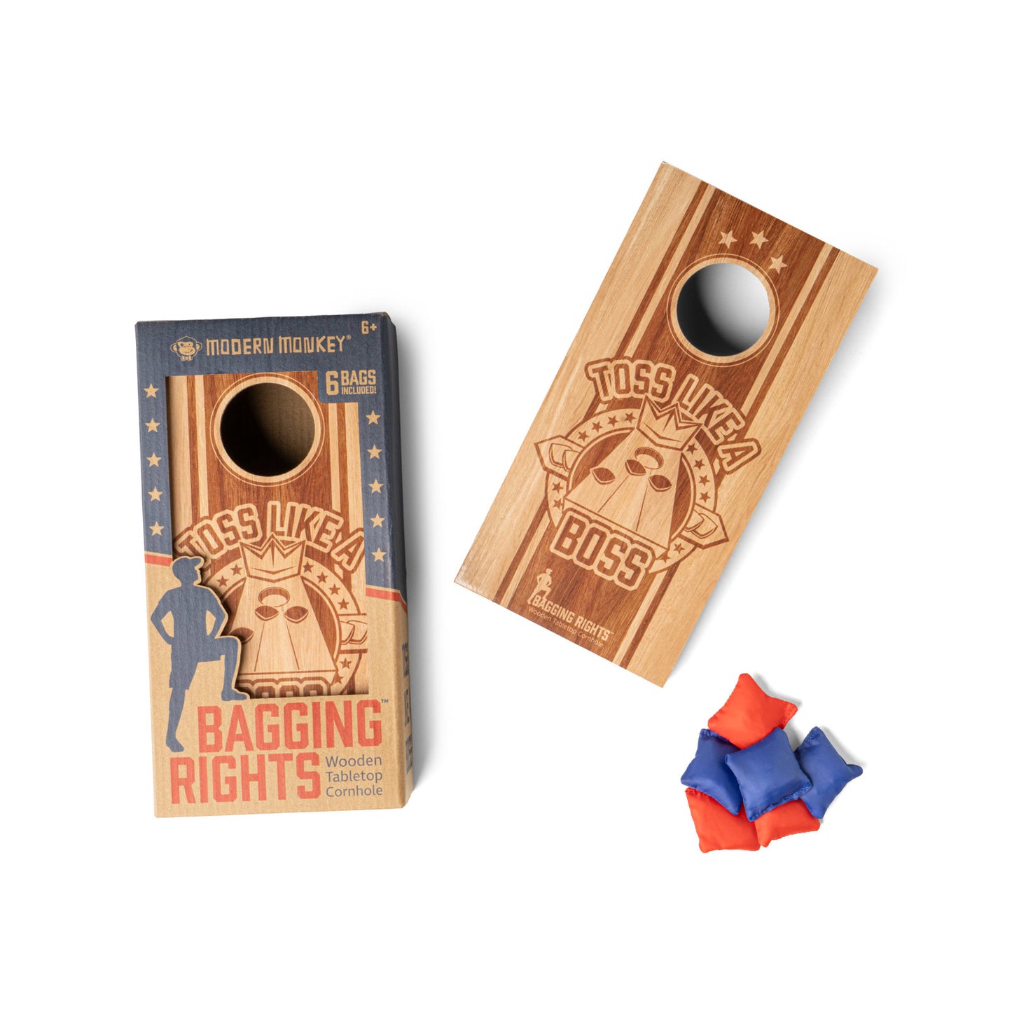 Modern Monkey Bagging Rights Wooden Tabletop Cornhole - Mini Juego de Mesa