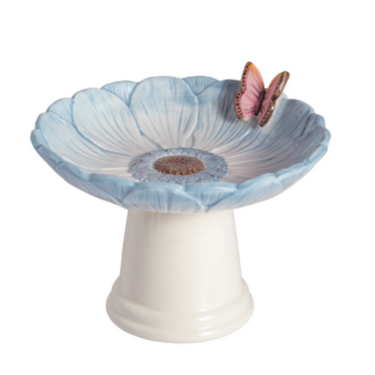 Blue Flower Small Bird Bath - Plato en Forma de Bebedero de Aves