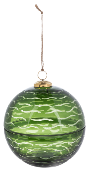 Etched Holiday Ball Ornament - Adorno de Bola de Navidad Verde