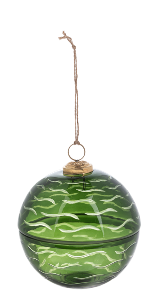 Etched Holiday Ball Ornament - Adorno de Bola de Navidad Verde