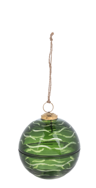 Etched Holiday Ball Ornament - Adorno de Bola de Navidad Verde