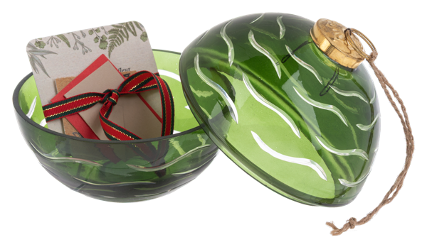 Etched Holiday Ball Ornament - Adorno de Bola de Navidad Verde