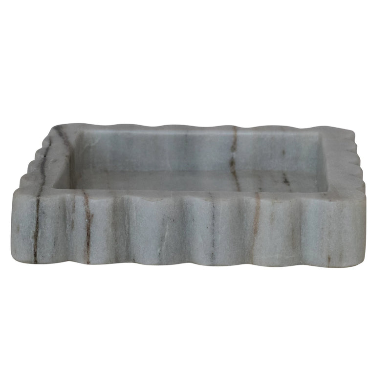 Marble Scalloped Tray, Grey Melange - Bandeja de mármol