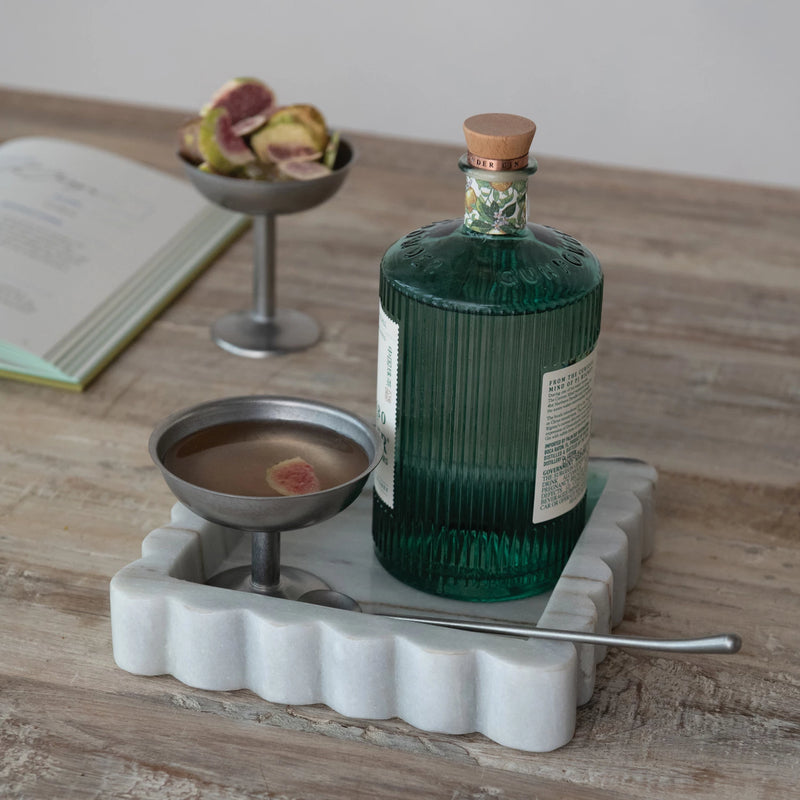 Marble Scalloped Tray, Grey Melange - Bandeja de mármol