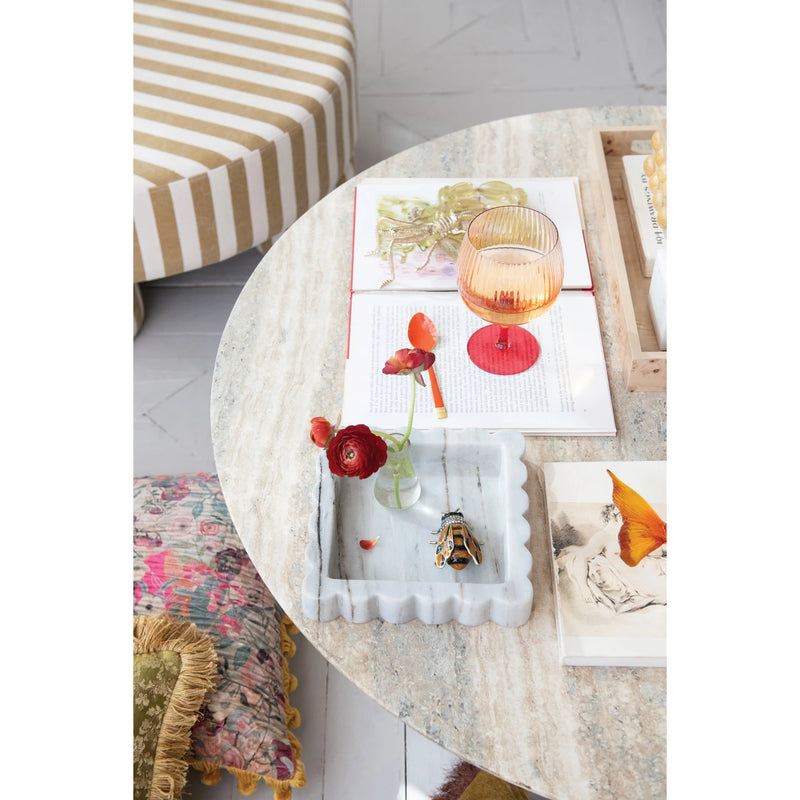 Marble Scalloped Tray, Grey Melange - Bandeja de mármol
