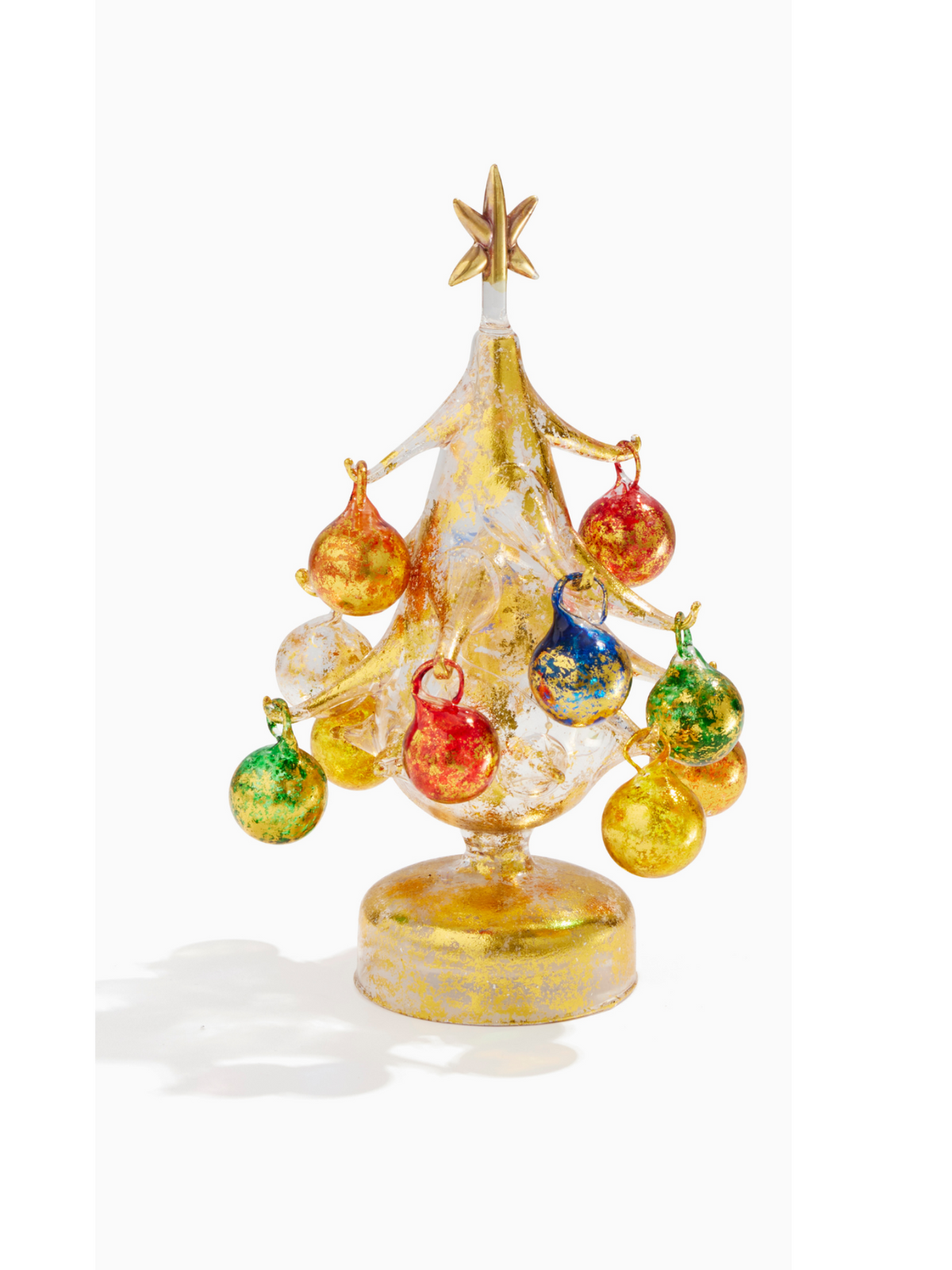Gold LED Glass Tree with Ornaments - Árbol Navideño de Cristal