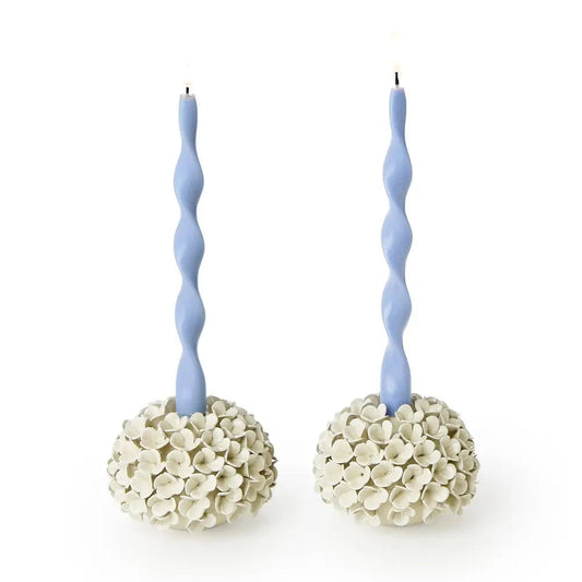 White Hydrangea Flower Bud Vases/Taper Candle Holders - Jarrón o Portavela