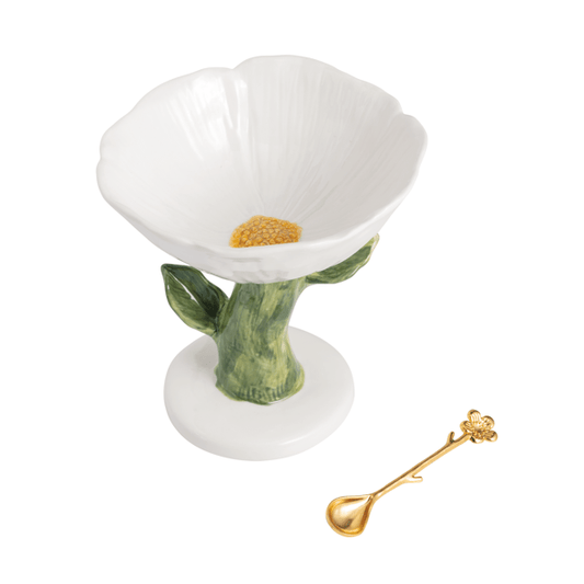 White Flower Pedestal Dish - Plato de Pedestal con Forma de Flor