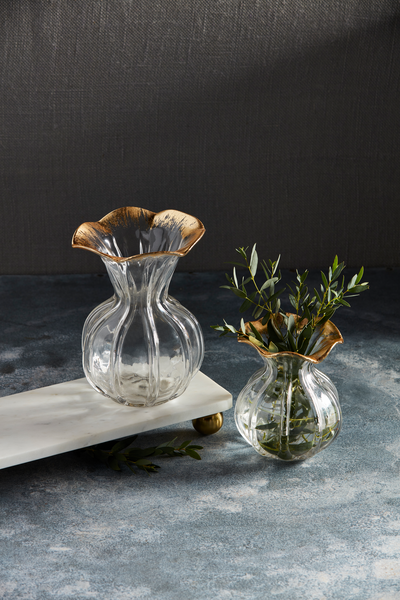 LG RUFFLED GOLD GLASS VASE