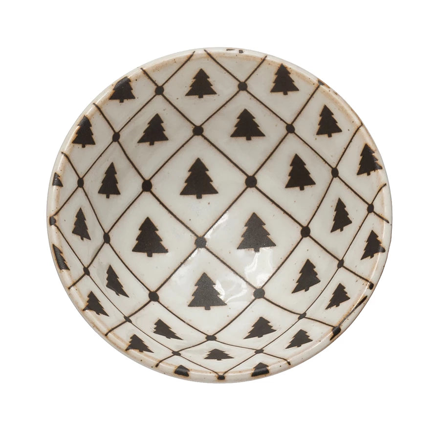 Plato de gres con estampado de árboles, esmalte reactivo