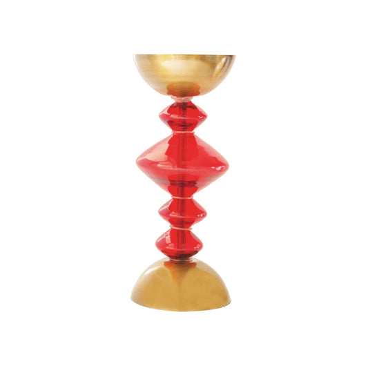 Portapilar de vidrio y metal, acabado en rojo y dorado antiguo (soporta pilar de 4")