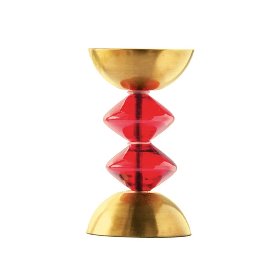 Portapilar de vidrio y metal, acabado en rojo y dorado antiguo (soporta pilar de 4")