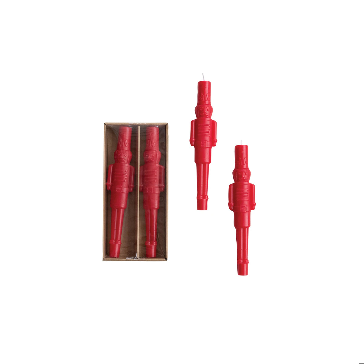 Unscented Nutcracker Shaped Taper Candles in Box, Red, Set of 2 - Vela