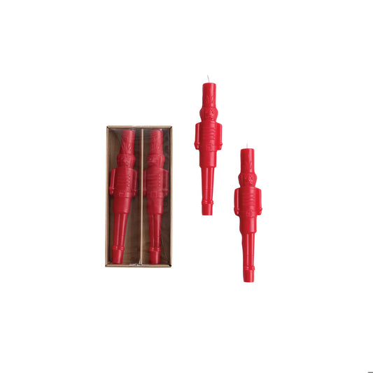 Unscented Nutcracker Shaped Taper Candles in Box, Red, Set of 2 - Vela