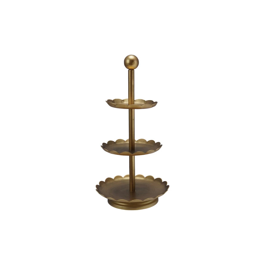 5-1/4"RDX10"H DECORATIVE METAL 3-TIER TRAY W SCALLOPED EDGES