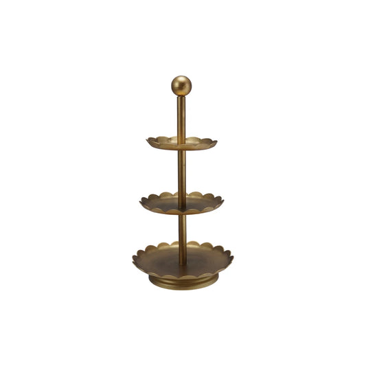 5-1/4"RDX10"H DECORATIVE METAL 3-TIER TRAY W SCALLOPED EDGES
