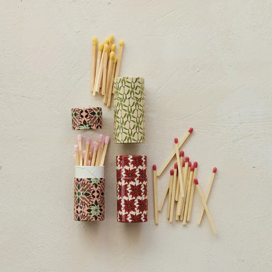 Safety Matches in Tube Matchbox with Seasonal Botanical Pattern - Fósforos/Cerillas