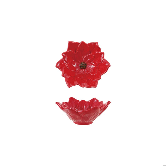 Hand-Painted Ceramic Poinsettia Shaped Dish - Bowl