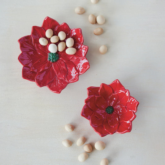 Hand-Painted Ceramic Poinsettia Shaped Dish - Bowl