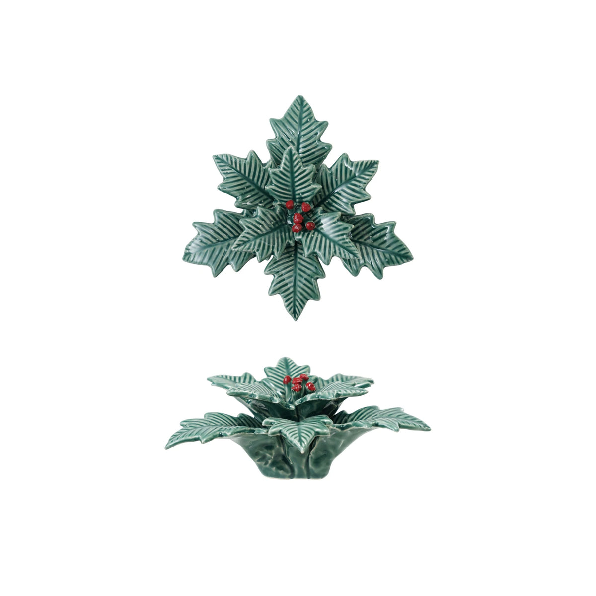 Ceramic Holly Leaves & Berries Decor - Adorno