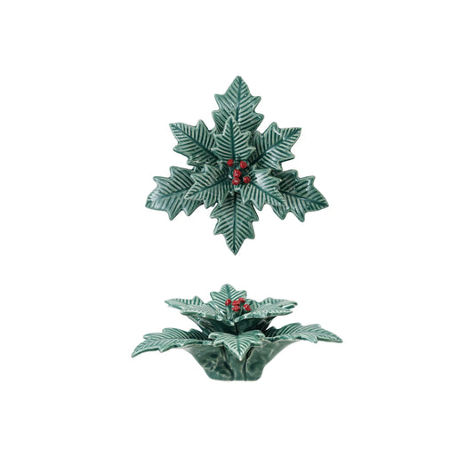 Ceramic Holly Leaves & Berries Decor - Adorno