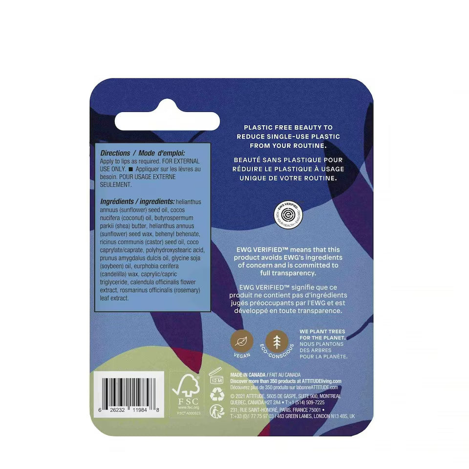 Attitude Leaves Bar Unscented Lip Balm - Bálsamo Labial sin Sabor
