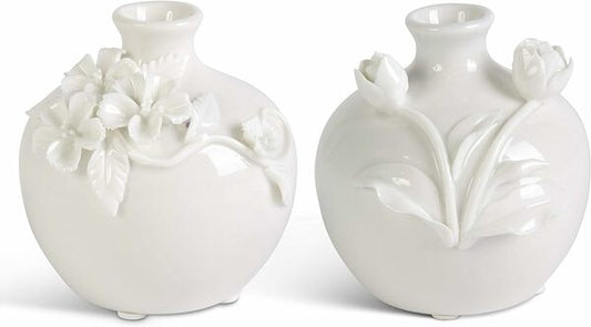 Jarrón corto de cerámica blanca con flores elevadas (2 estilos) - k&k interiors