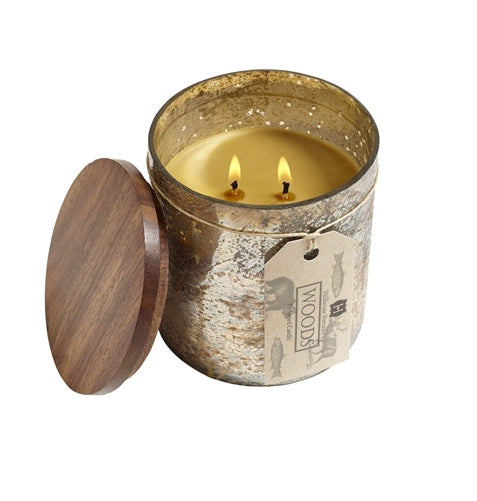 Woods Candle in Gold Mercury Glass 13oz