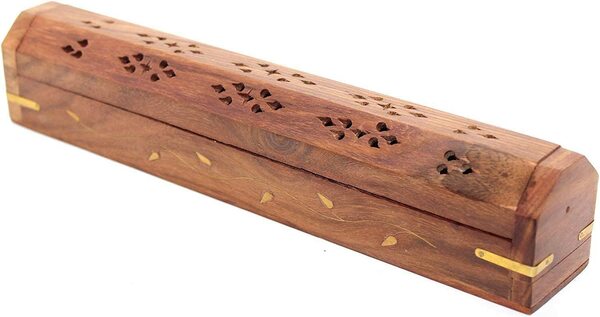 WOOD INCENSE BOX BURNER LEAVES