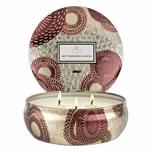 Gilt Pomander & Hinoki 3 Wick Candle Tin