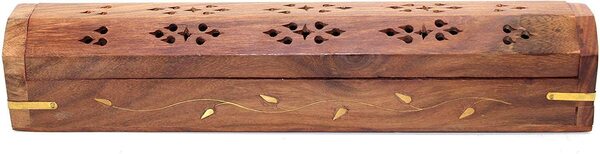 WOOD INCENSE BOX BURNER LEAVES