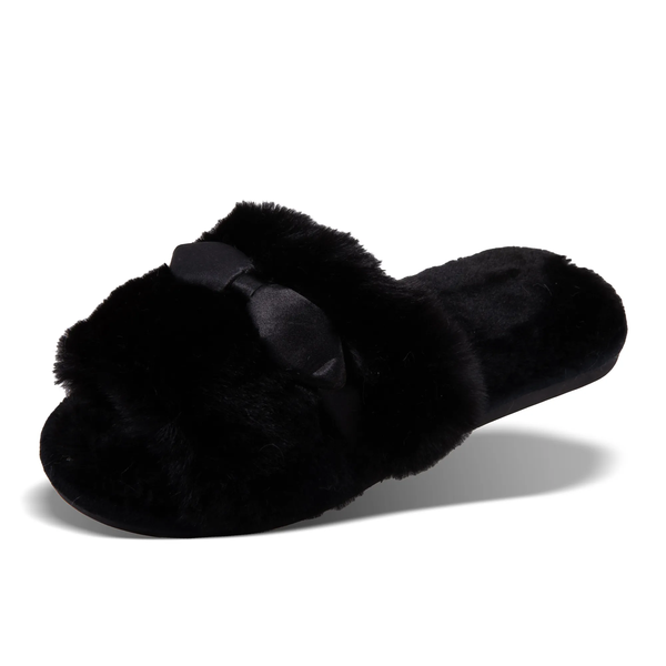 Pantunflas Satin Bow Slippers Black - Amanda Blu