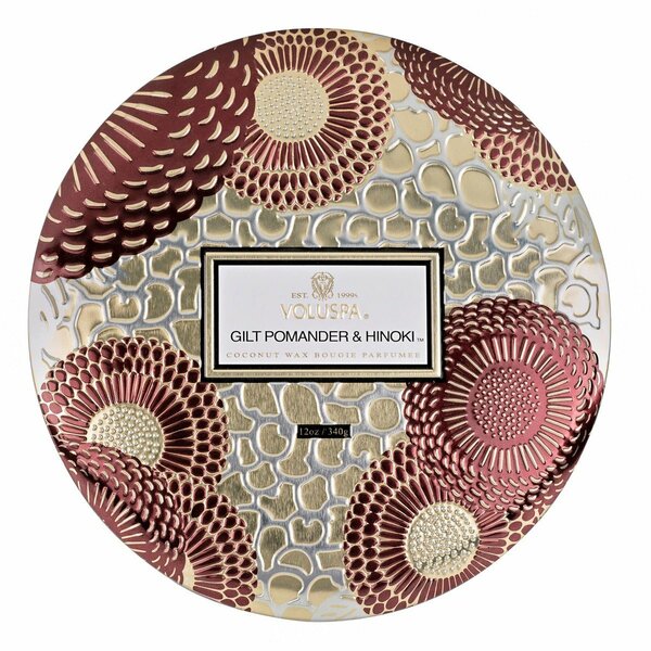 Gilt Pomander & Hinoki 3 Wick Candle Tin