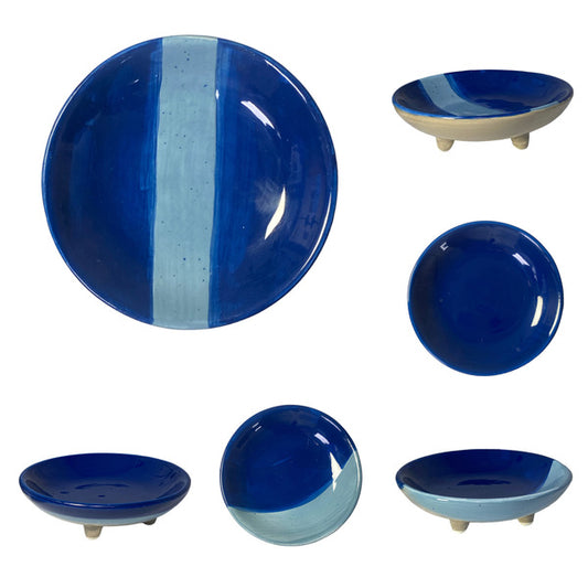 Platillo de cerámica azul redondo