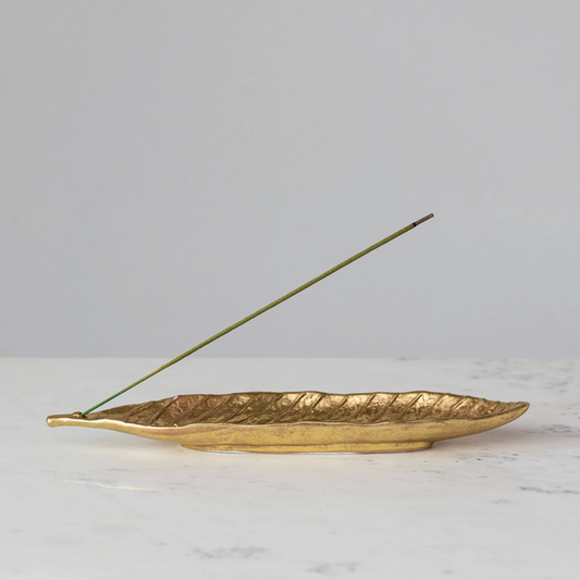 Embossed Stoneware Leaf Shaped Incense Dish/Holder
