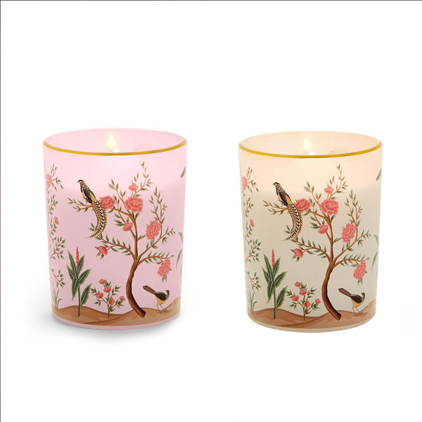 Fleurs and Plumes Candle with Golden Trim and Bird Charm