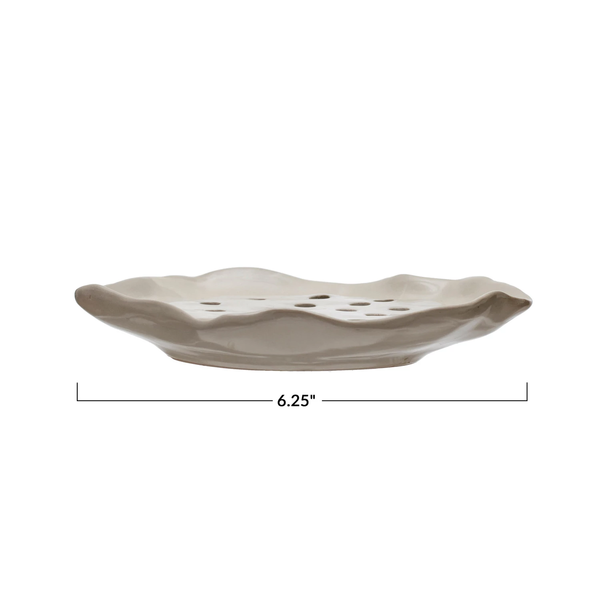 Stoneware Soap Dish w/ Removable Tray, Reactive Glaze, Beige