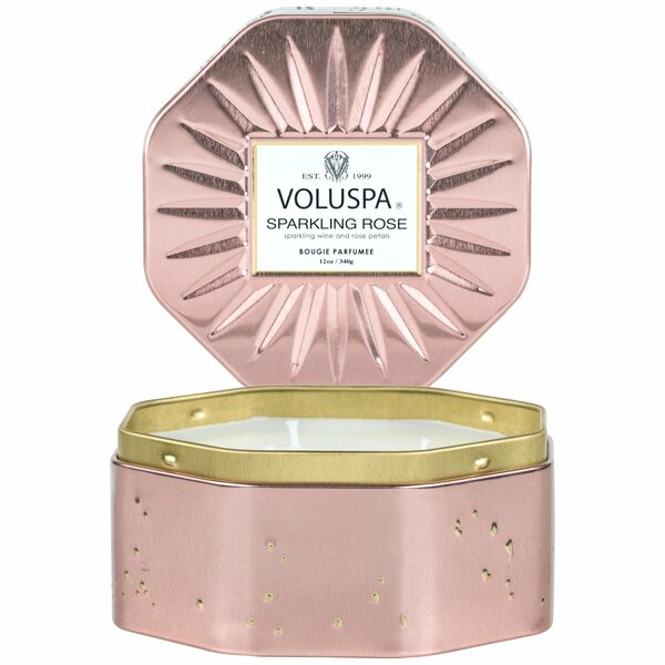 Sparkling Rose 3 Wick Octagon Tin Candle