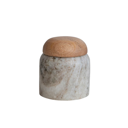 Cofre Mini de mármol con tapa de madera de mango - Creative Co-Op