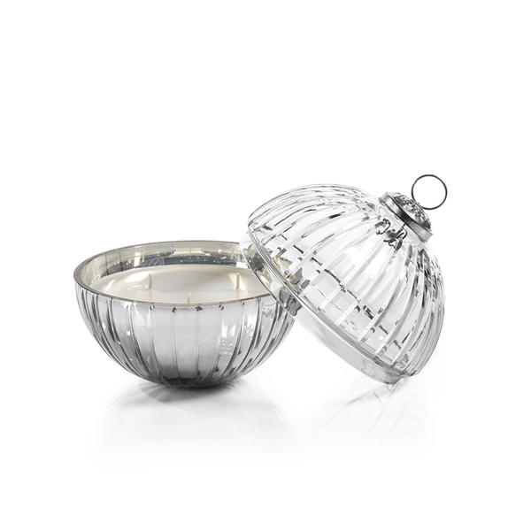 Clear/Silver Etched Glass Ball Candle - Medium