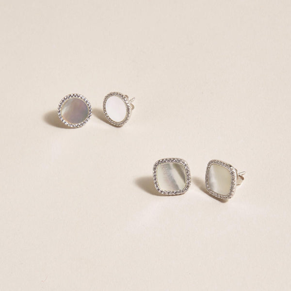 Pave Mother Of Pearl Silver Earings